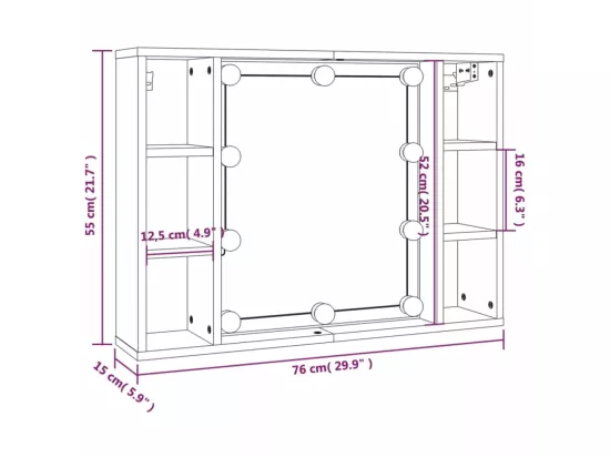 Armoire de miroir avec LED Chêne sonoma 76x15x55 cm