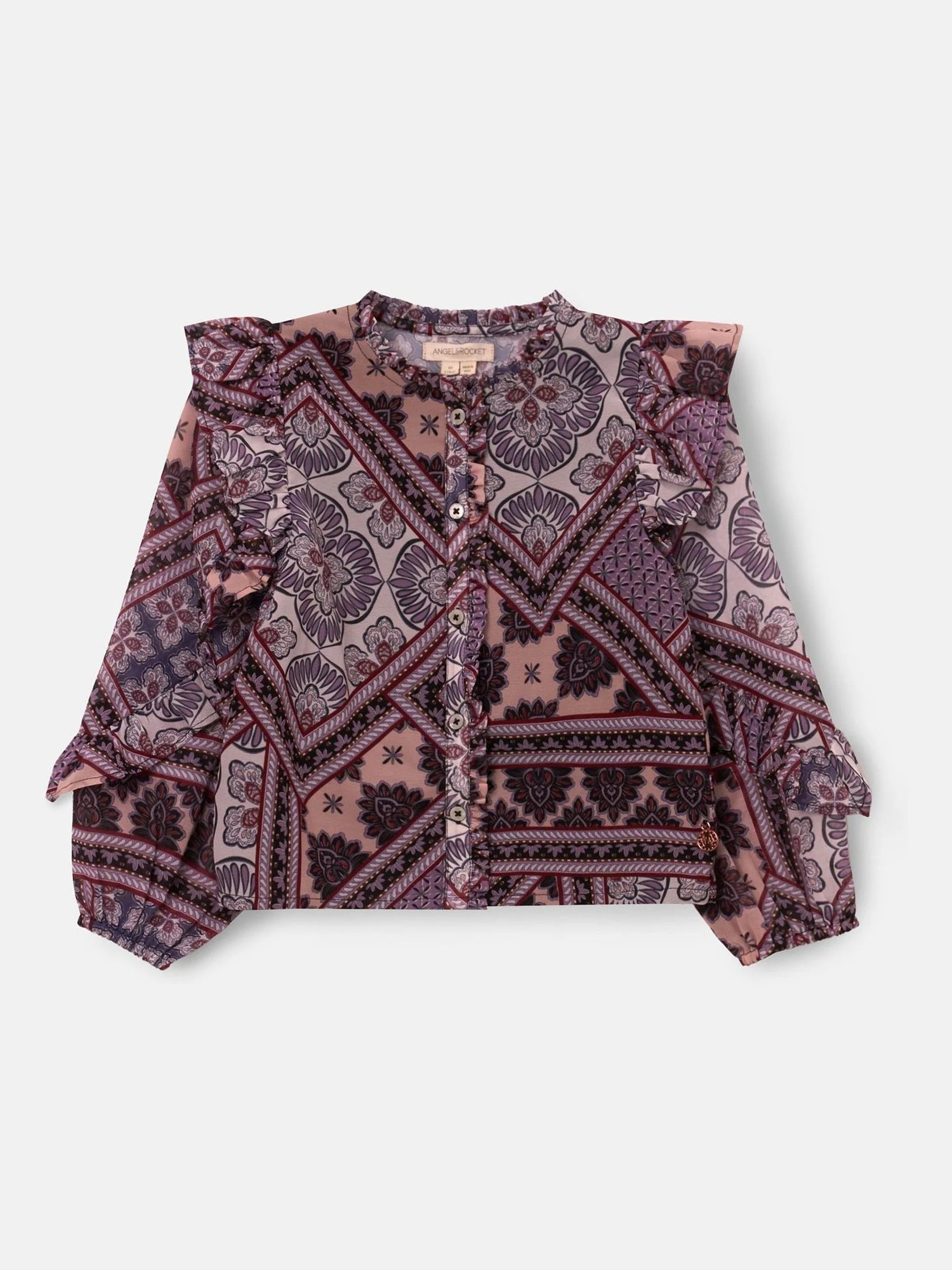 Angel & Rocket Adrienne Frill Sleeve Boho Print Blouse
