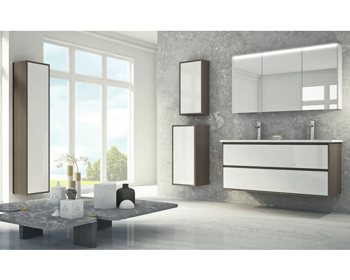 Badkamerspiegelkast, 120 x 15 x 67 cm, wit hoogglans, 3-deurs, LED, IP44