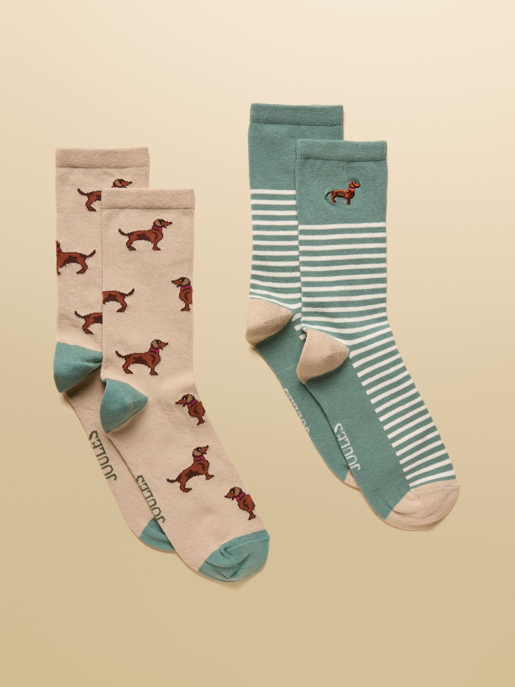 Khaki & Cream - Joules dames elke dag katoenen blend sokken 2 pack (maat 4-8)