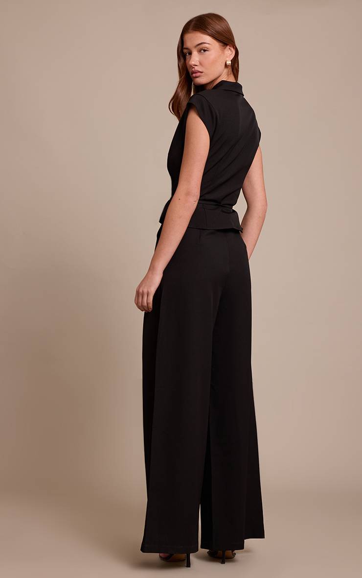 Noir Combinaison-pantalon Ample À Taille Nouée En Tissu Tissé Ajusté