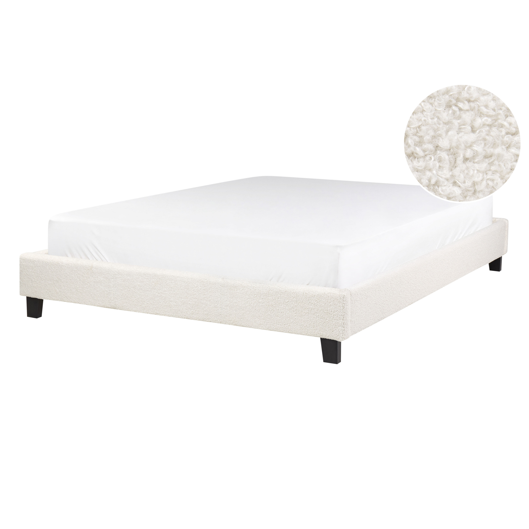 Beliani-ROANNE-Tweepersoonsbed-Lichtbeige-140 x 200 cm-Bouclé