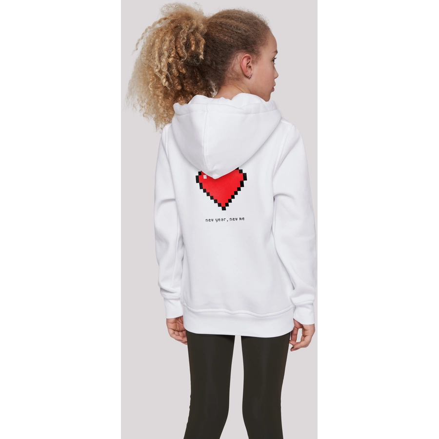 F4NT4STIC Hoodie Pixel Herz Happy New Year Silvester weiß