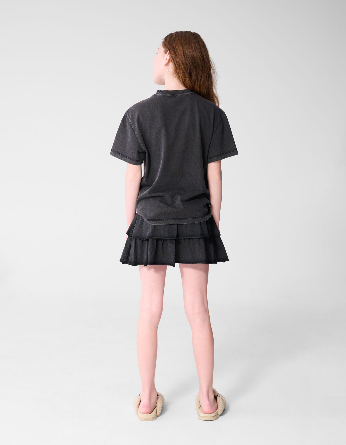 Washed Ruffle Mini Rok Donkergrijs