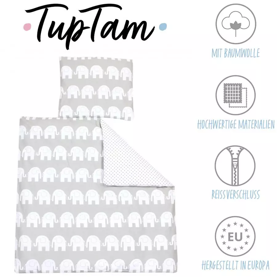 TupTam Unisex Baby Bettwäsche Wiegenset 4-teilig grauweiß