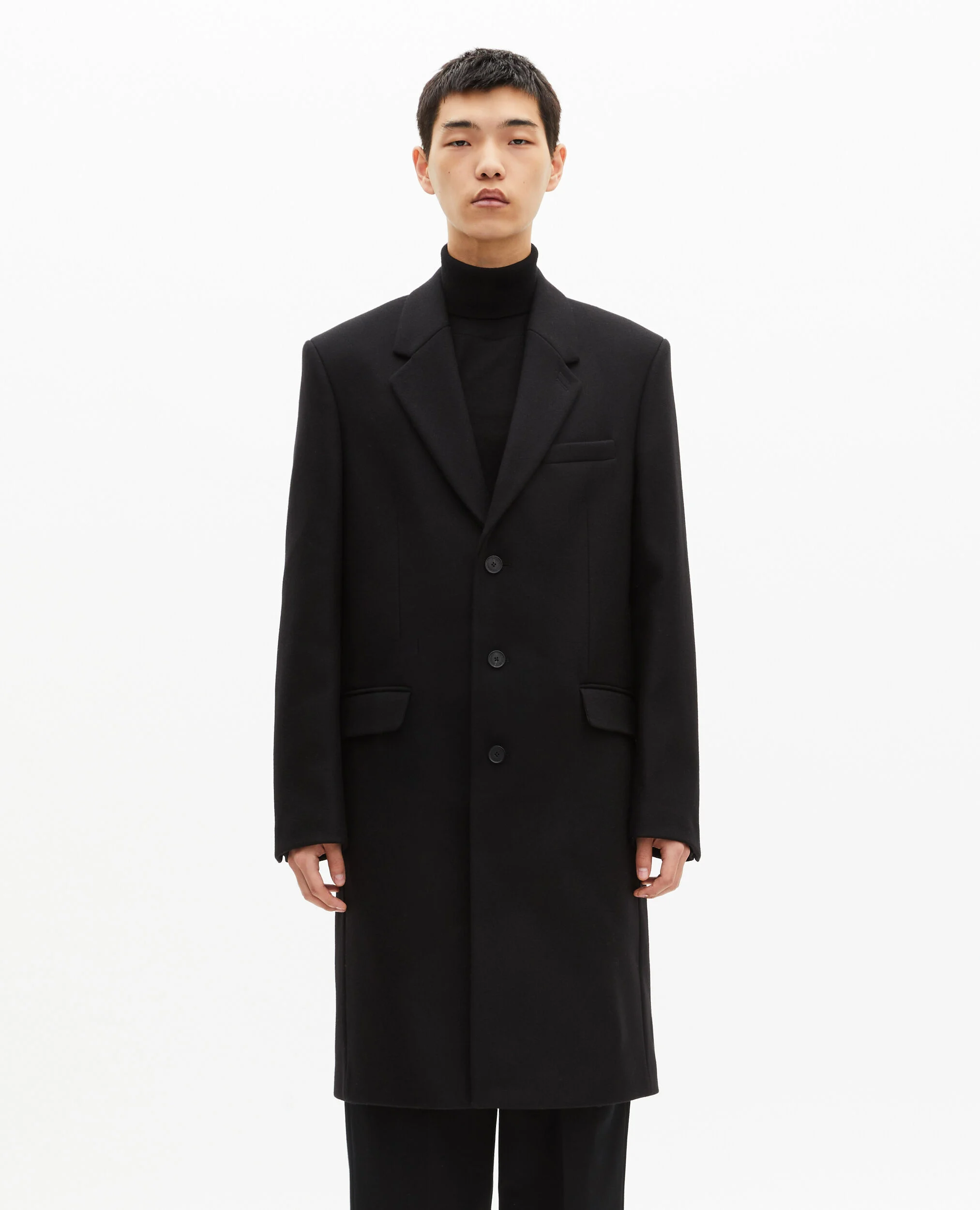 Manteau col revers cuir noir