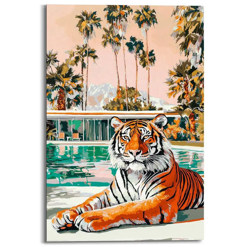Schilderij Geschilderde tijger - 90x60cm - Bont