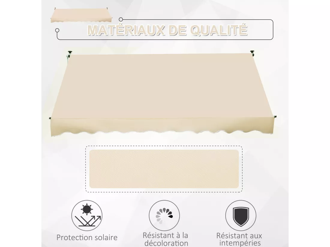 Store banne manuel rétractable 3L x 1,5l m inclinaison et hauteur réglable installation rapide métal alu polyester anti-UV beige