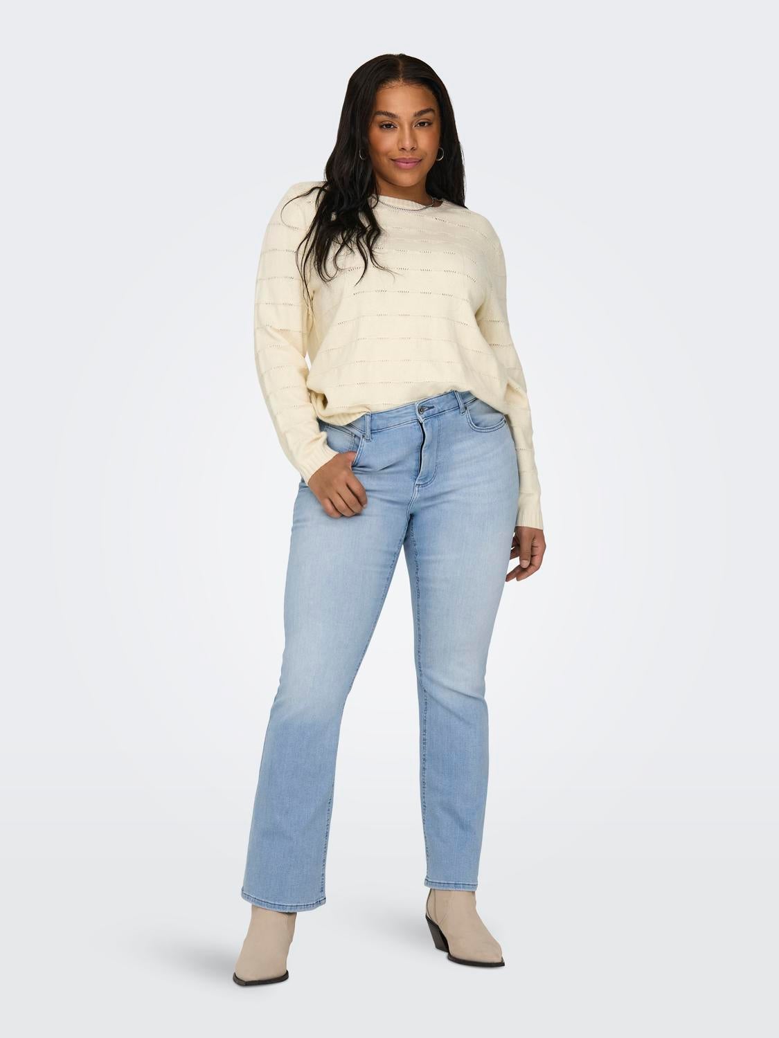 CARWILLY Hohe Taille Ausgestellt Jeans Light Blue Denim