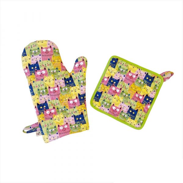 MimikoPets Conjunto Luva   Pega de Cozinha Miaus