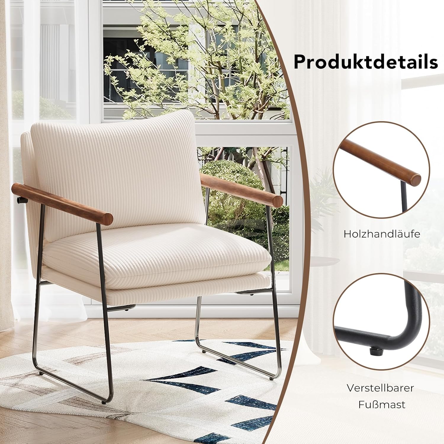 Extragroß Ohrensessel Sessel Wohnzimmer 65x62x83cm，Sessel•Loungesessel•Relaxsessel mit Metallrahmen und Polsterung, Polstersessel Bouclé für Wohnzimmer Schlafzimmer, Cord, Beige, 1 Stück