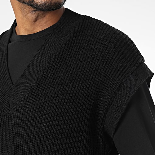 Pull Sans Manches Col V Noir