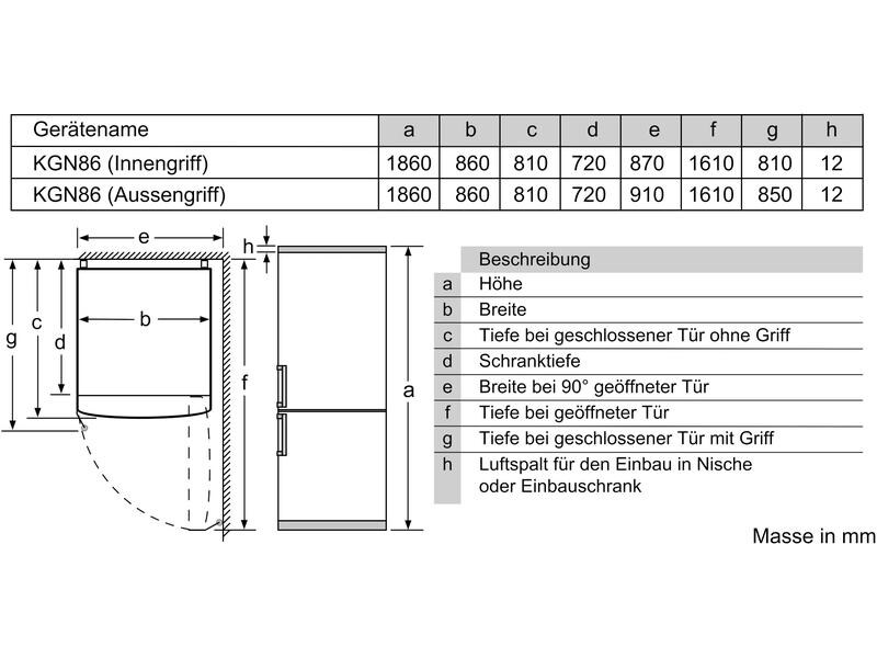 Bosch Kühl-Gefrierkombination KGN86AIDR Rechts, Wechselbar Kombigerät mit Kühlschrank und Gefrierschrank