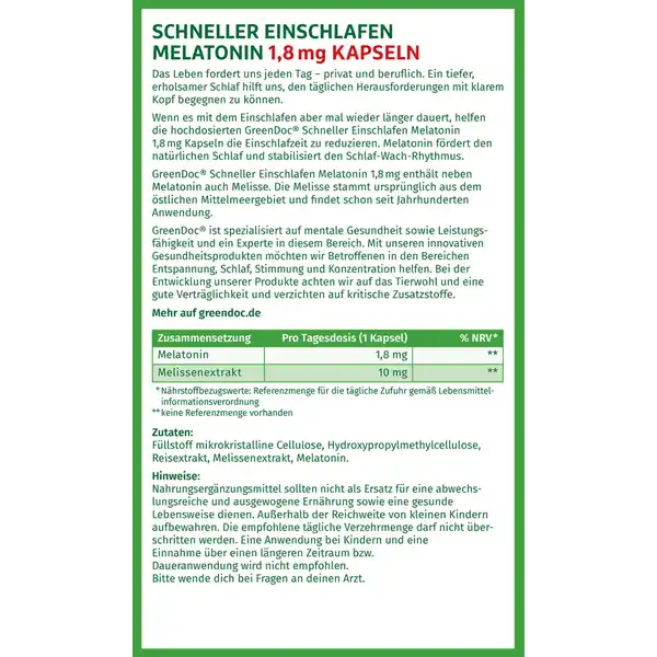 Schneller Einschlafen Stark Melatonin 1,8 mg Kapseln