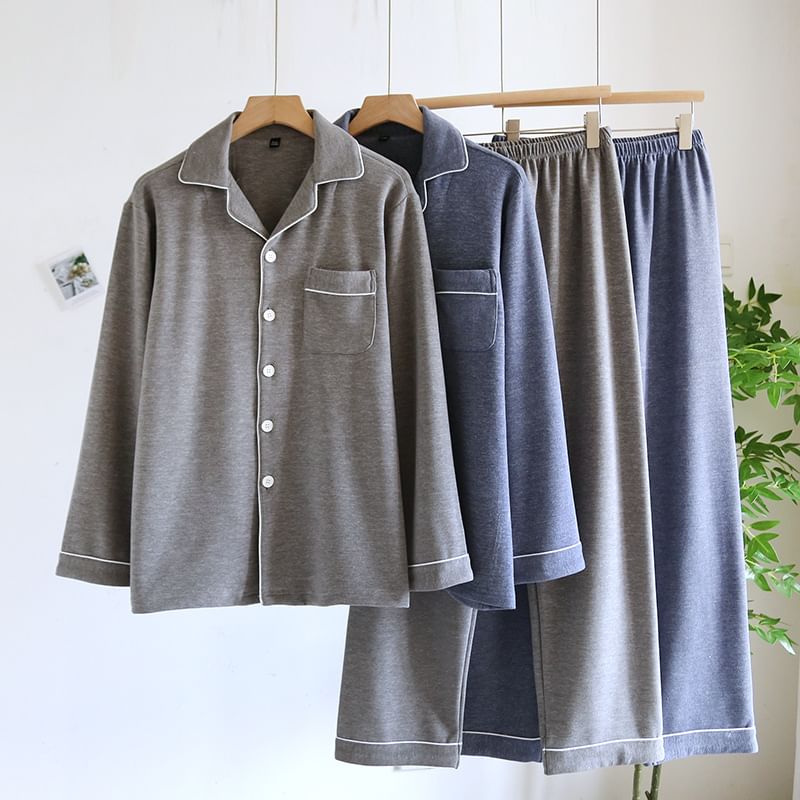 molpes - Pyjamaset: shirt met lange mouwen en contrasterende rand + rechte broek met elastische taille