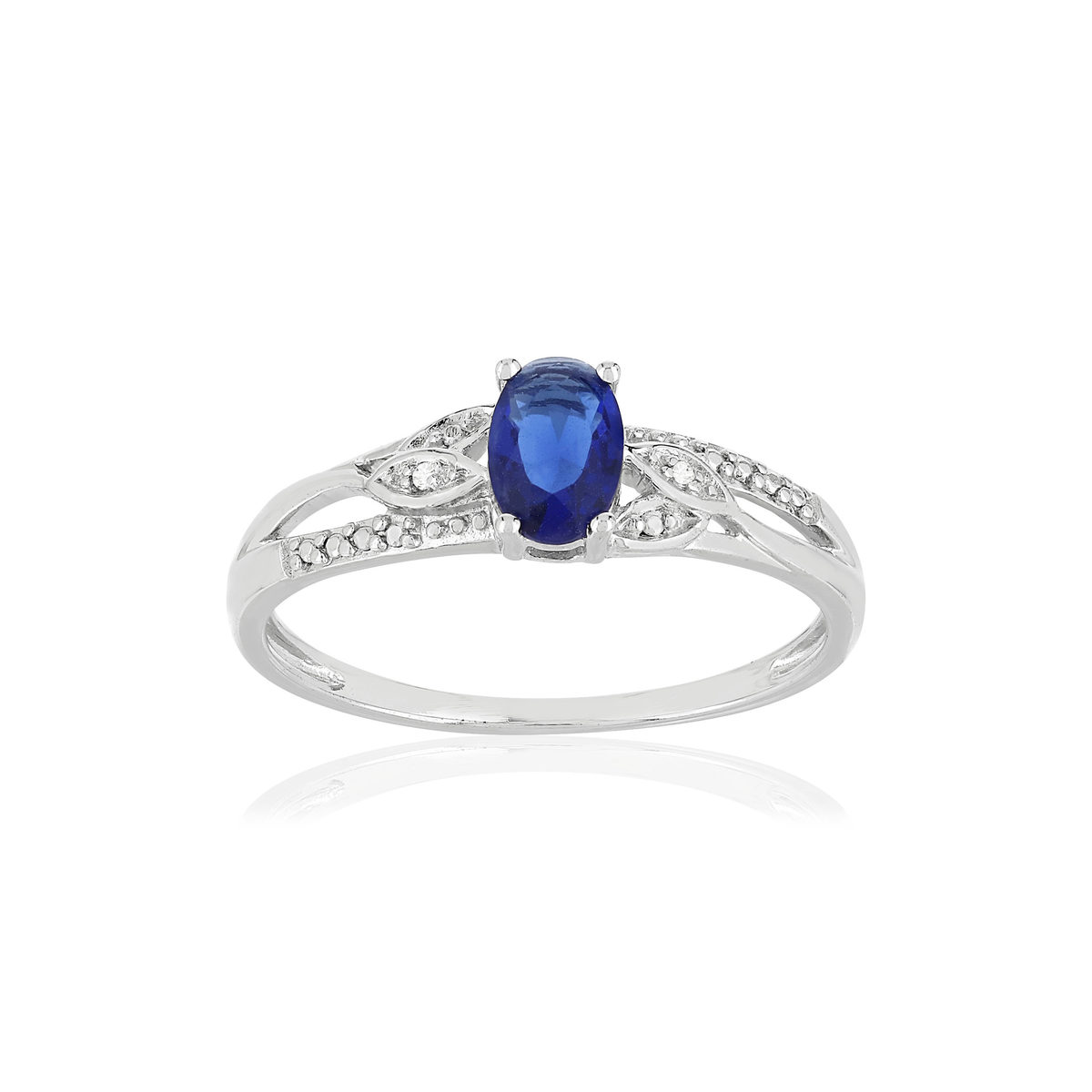 Bague or blanc 375, saphir,diamants.