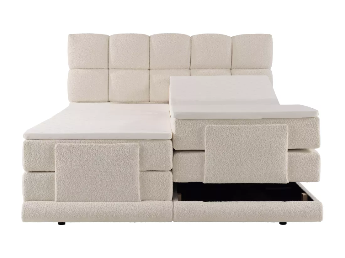 Ensemble complet boxspring tête de lit + sommiers relaxation électrique + matelas + surmatelas - 2 x 90 x 200 cm - Tissu bouclette - Beige - OMILA de PALACIO