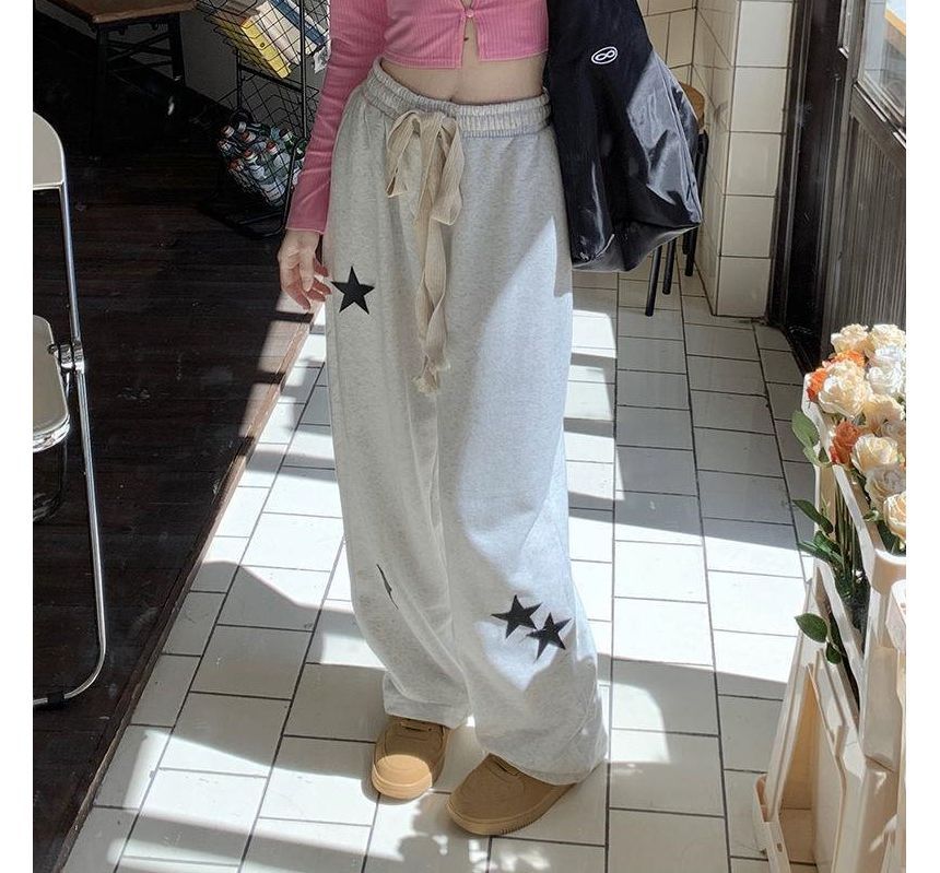 naocy.n - Hoge taille broek met sterrenprint en trekkoord