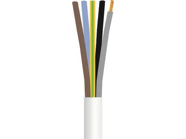 Tilledning rund, pvc5G2,5 mm² PKAJ hvid 300/500Vring, kabeldiameter 13,9 mm - (50 meter)