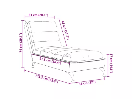 Chaise longue avec coussins gris foncé tissu