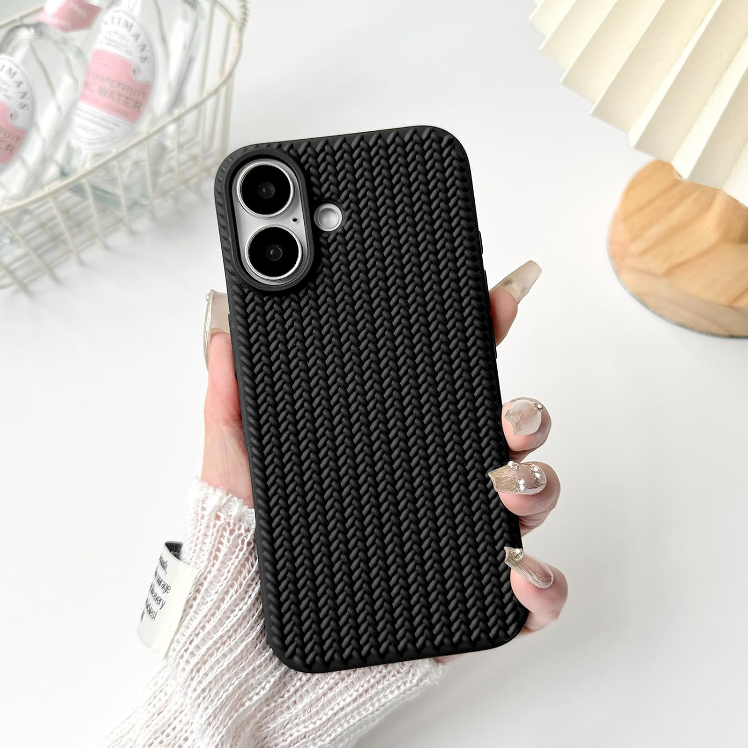 iPhone 16 Gummi Case Schutzhülle Strickmuster - Schwarz (Matt)
