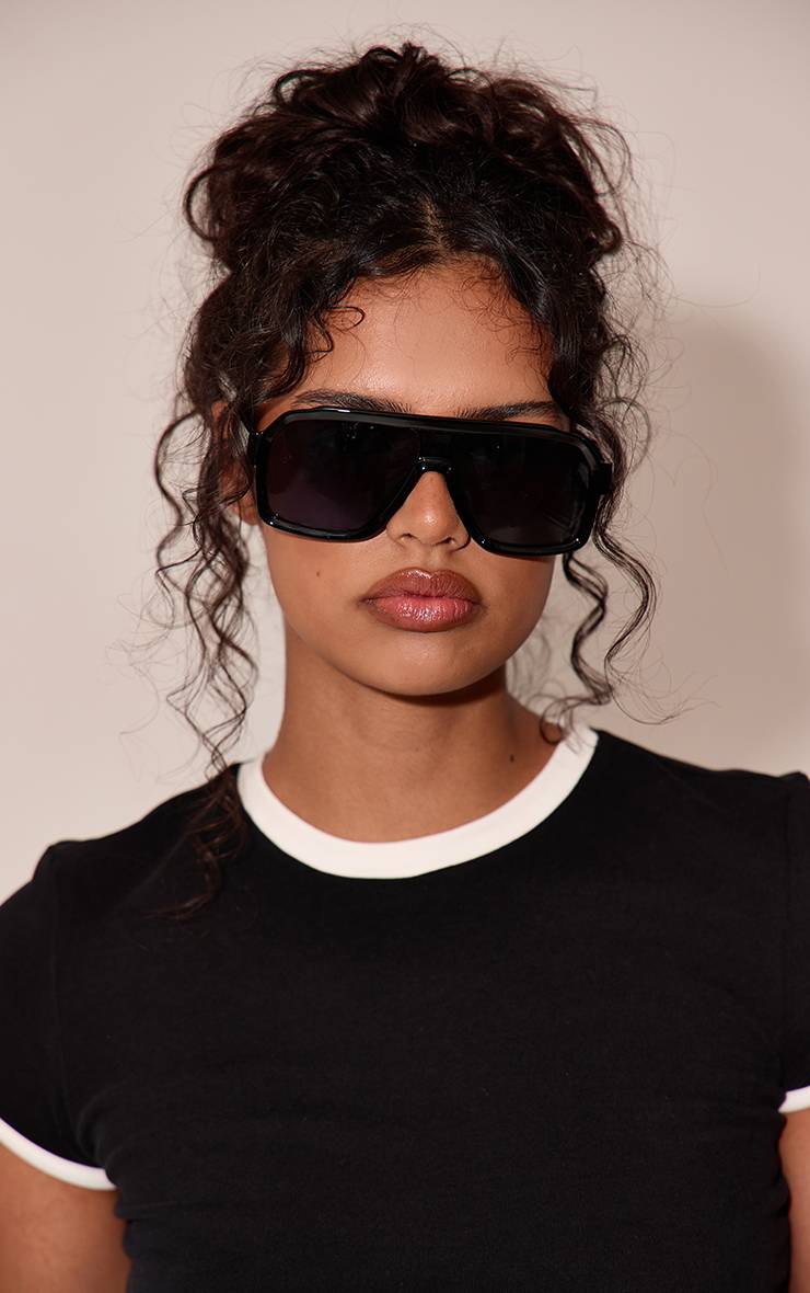 Noir Lunettes De Soleil Visière Surdimensionnées