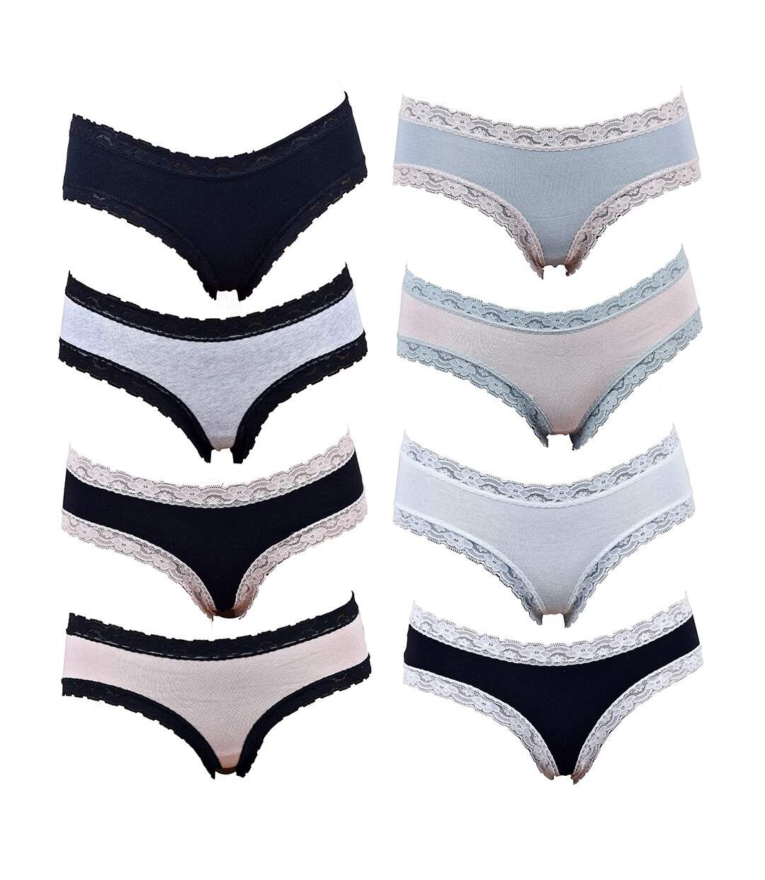 Culottes Femme INFINITIF Confort Qualité supérieure -Boxer, Shorty, String Shorty Dentelle Uni Pack de 6 Surprise en Coton