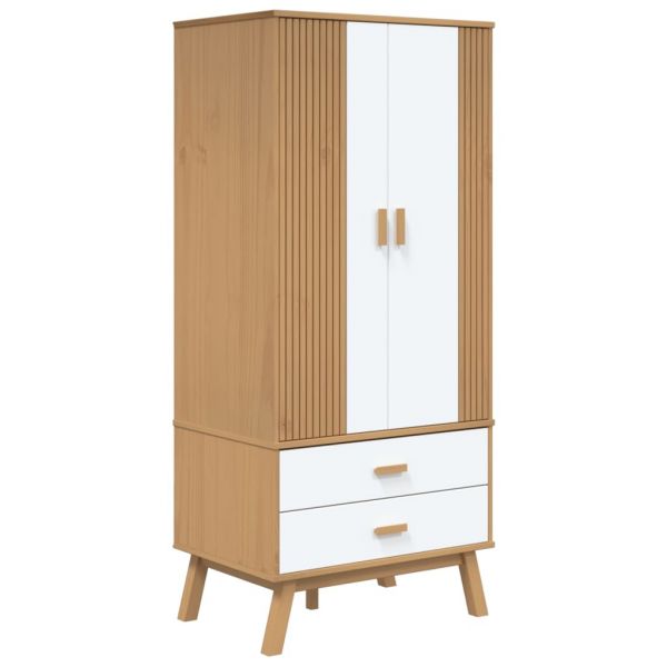 Roupeiro Olden 76,5x53x172 cm Pinho Maciço Branco e Castanho