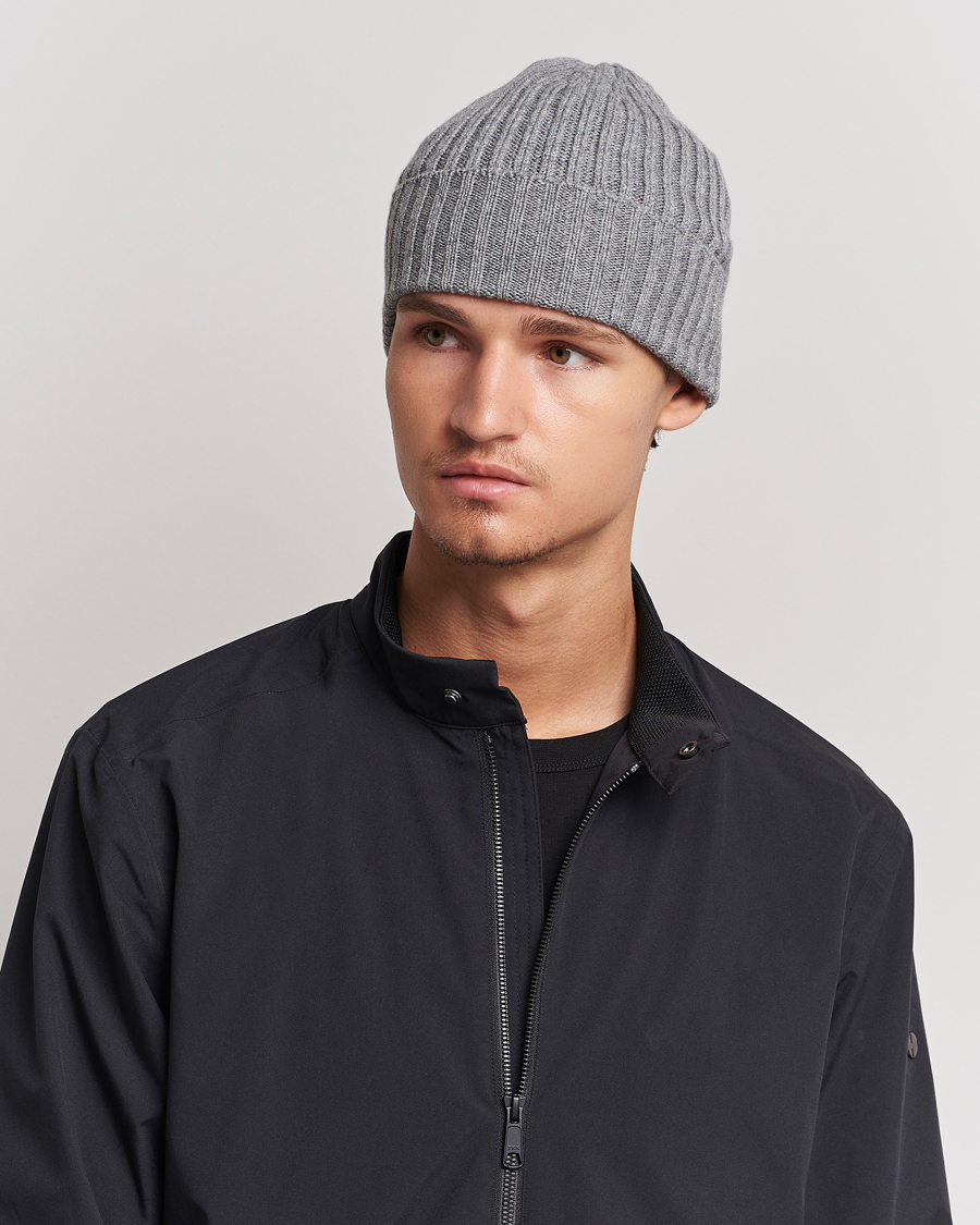 Piacenza Cashmere Ribbed Cashmere Beanie Grey Melange
