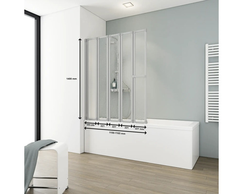 Badscherm, set van 5, SCHULTE Komfort, 115 x 140 cm, helder glas, aluminium profiel, D1315 01 01 140