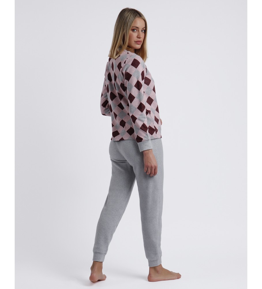Pijama de manga comprida Admas rosa com estampa de arlequim
