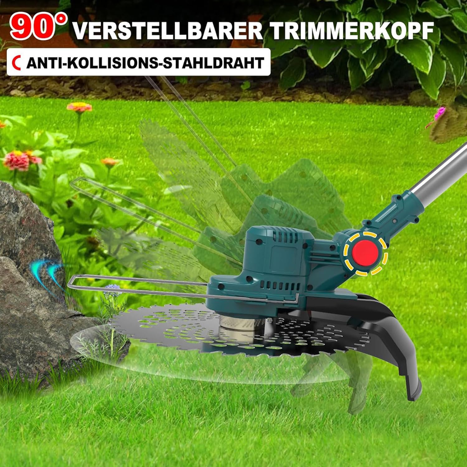 Rasentrimmer mit Akku 21V, Akku Rasentrimmer für Makita Akku, Rasentrimmer mit Unkrautbürste, Freischneider akku, Motorsense Akku- Inkl. 2X4.0Ah Akku & Ladegerät, 750W Bürstenloser Motor