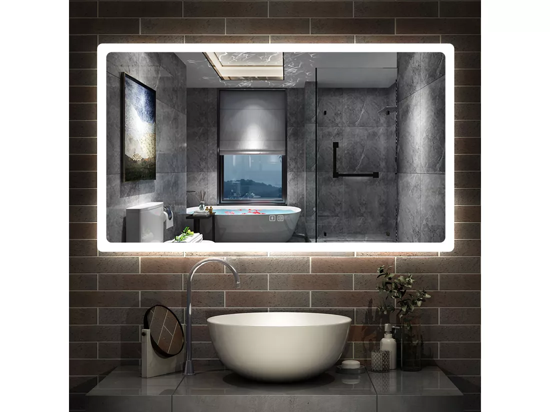 Miroir de Salle de Bain avec Bluetooth, LED Anti-Buée, Dimmable, 3 Couleurs 120x70cm Aica