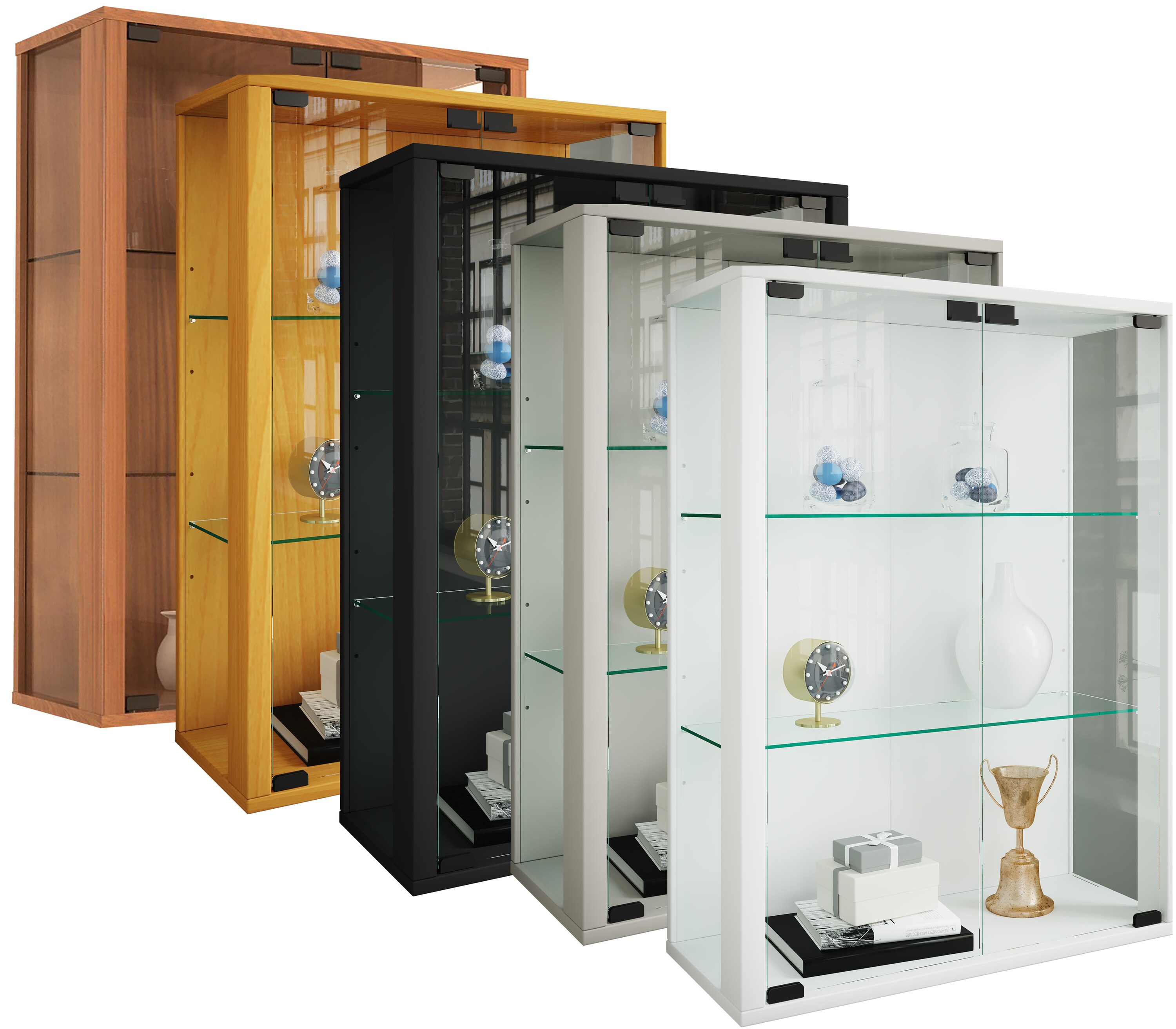 VCM Glasvitrine hängend | Vitrine Glas mit ESG-Sicherheitsglas | Maße: H. 80 x B. 60 x T. 25 cm | Hängevitrine Glas | Modern und platzsparend | Glas Vitrinenschrank - Udina