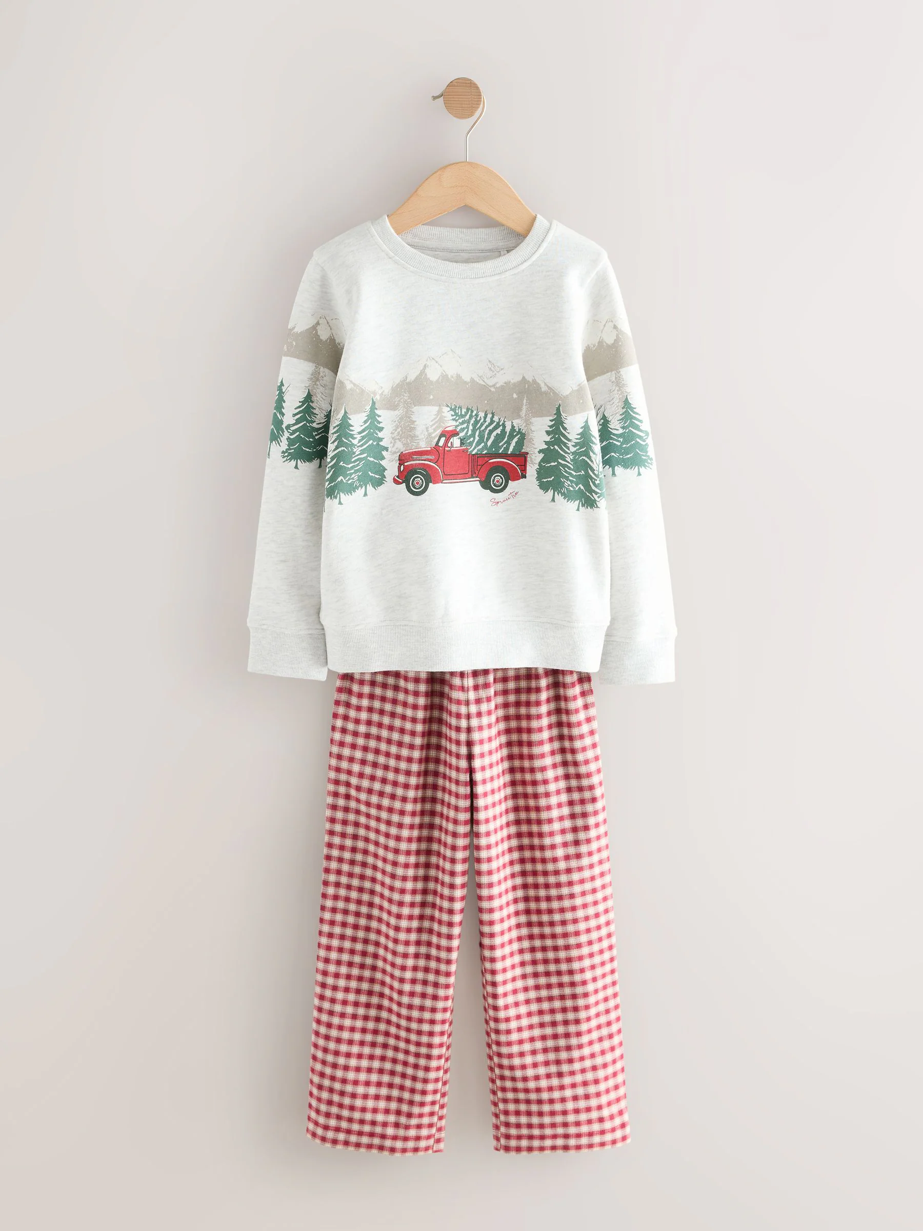 Rood met voertuig - Bijpassende familie Kerstmis Sweatshirt en flanellen Pyjama's (1.5-16jaar)