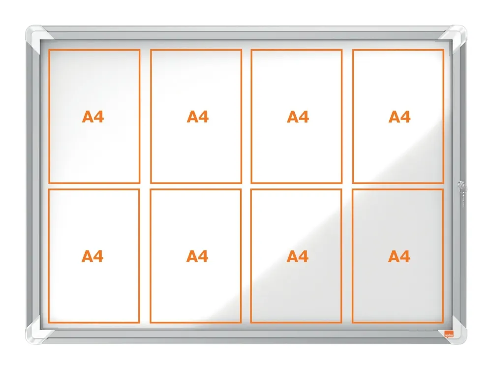 Nobo Premium Plus udendørs magnetisk låsbart opslagsskab med hængslet låge 8xA4 Hvid