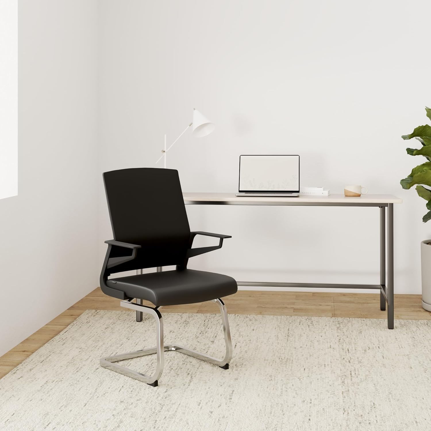 hjh OFFICE 732105 Besucherstuhl Inventor V PRO Kunstleder/Netz Schwarz Stuhl Freischwinger mit Lordosenstütze