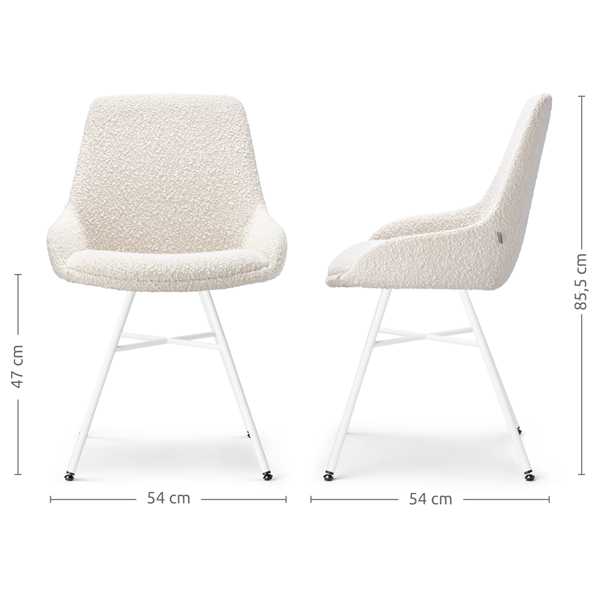 Eetkamerstoel Noa-Isa bouclé beige - wit onderstel