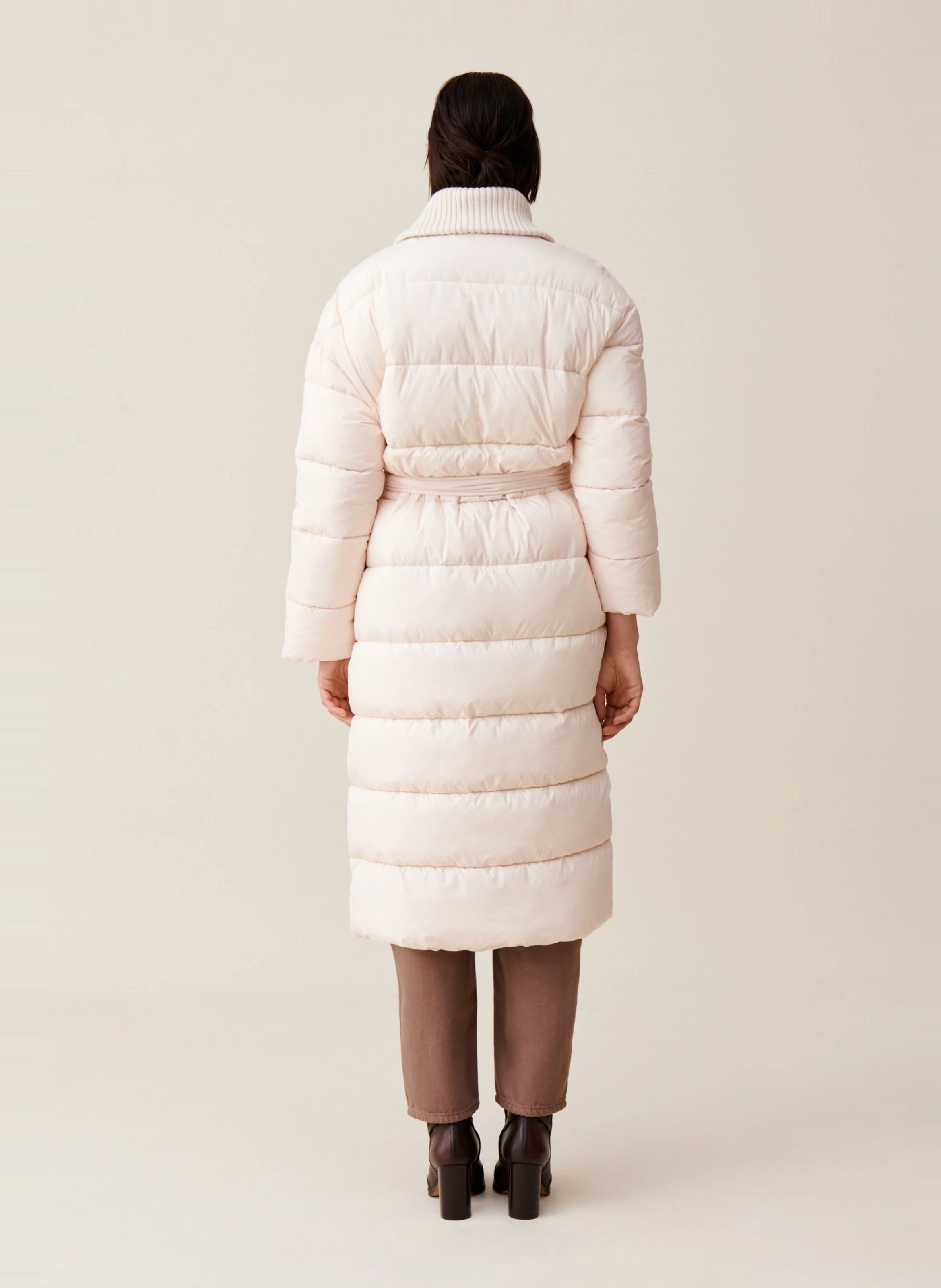 Doudoune longue col châle | Beige