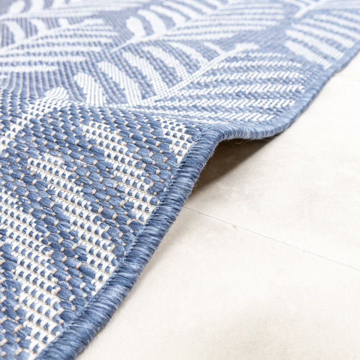 Rond buitenkleed - Summer Leaves Blauw | Botanisch