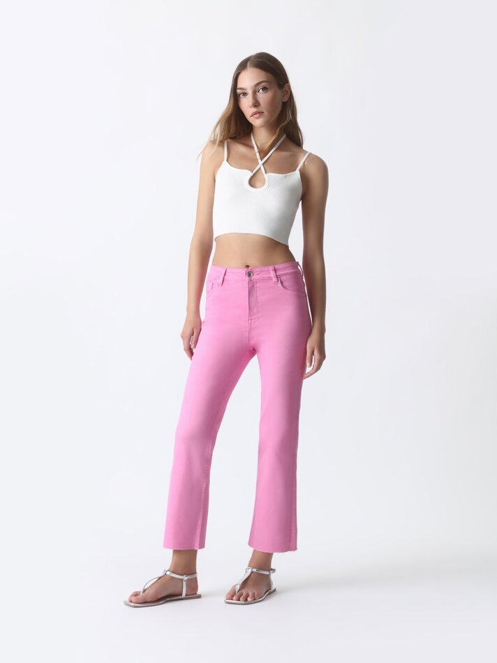 Calça jeans flare mini - Rosa Vigore