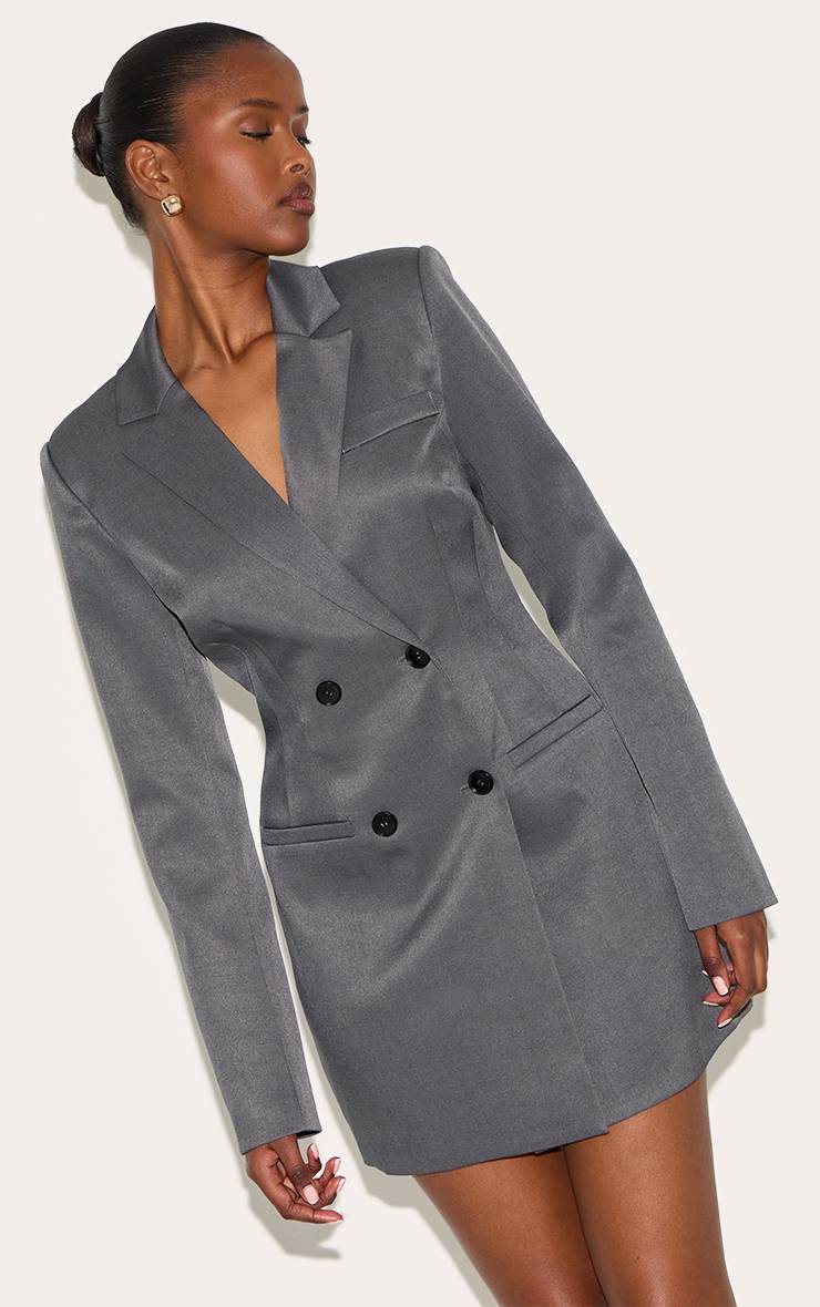 Charbon Robe Blazer Cintrée À Taille Ajustée Et Manches Longues
