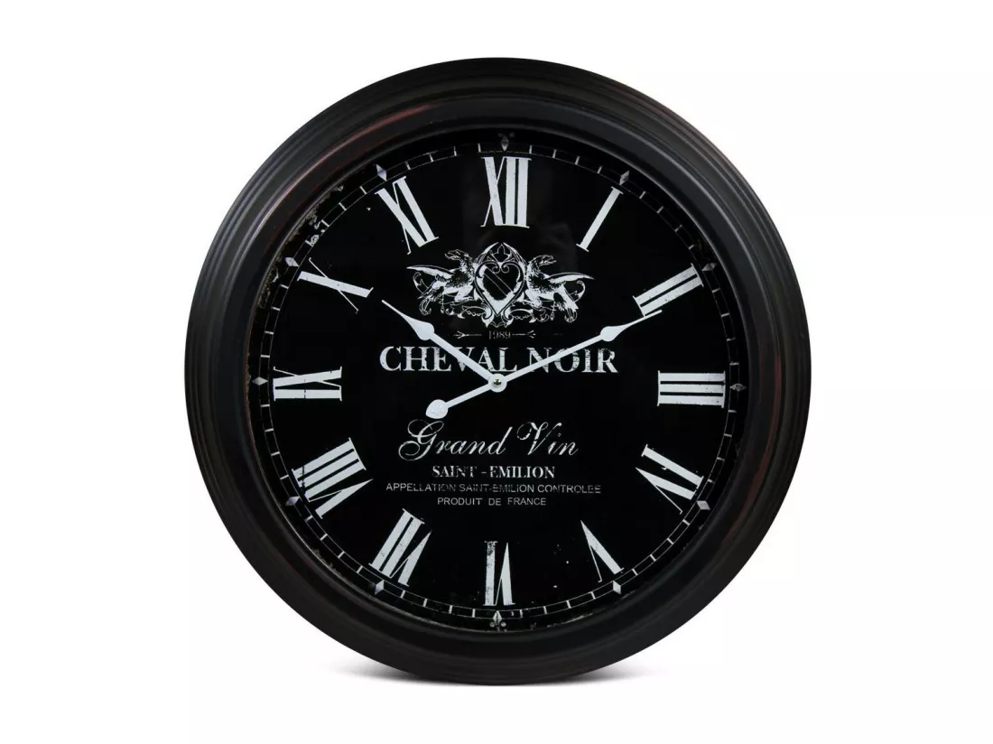 Horloge ancienne murale cheval Métal Noir - Décoration d'Autrefois