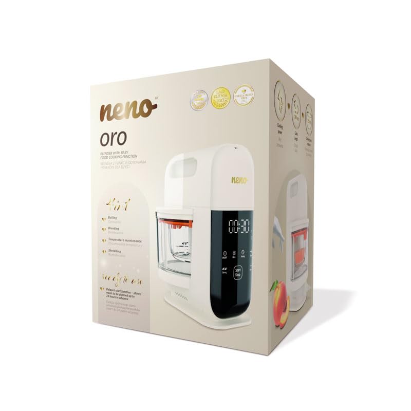 Neno Oro Babynahrungszubereiter 4 in 1 - Babynahrung Dampfgarer - Baby Food Procesor - Dampfgaren, Pürieren, Warmhalten, Zerkleinern - Startzeitvorwahl - 11 Intelligente Kochprogramme