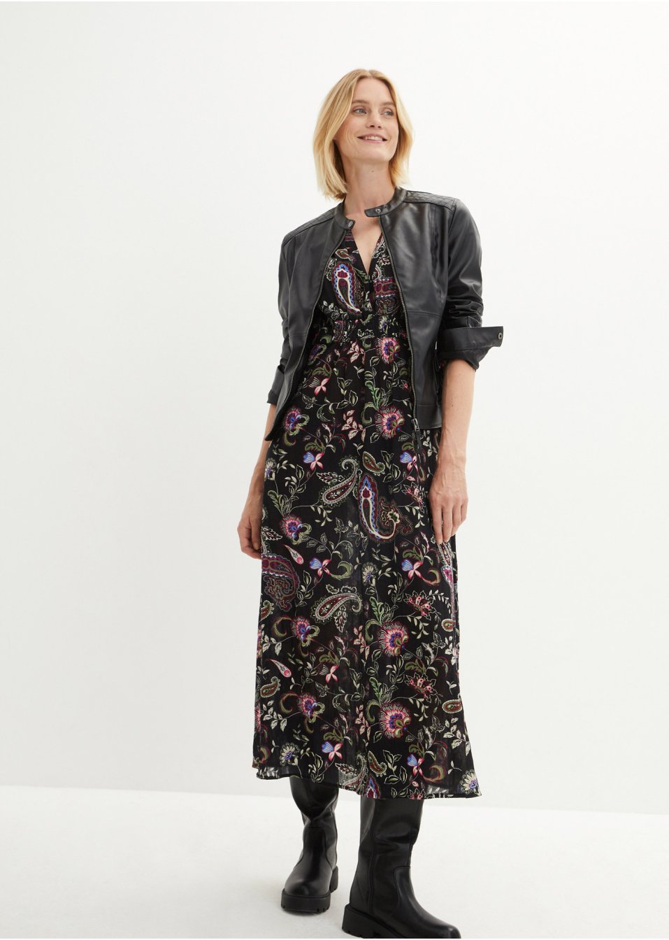 Robe longue froissée en coton avec smocks