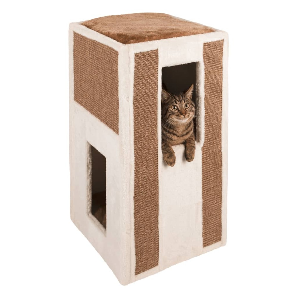 Baril de grattage pour chats galina 40x40x78 cm blanc et marron