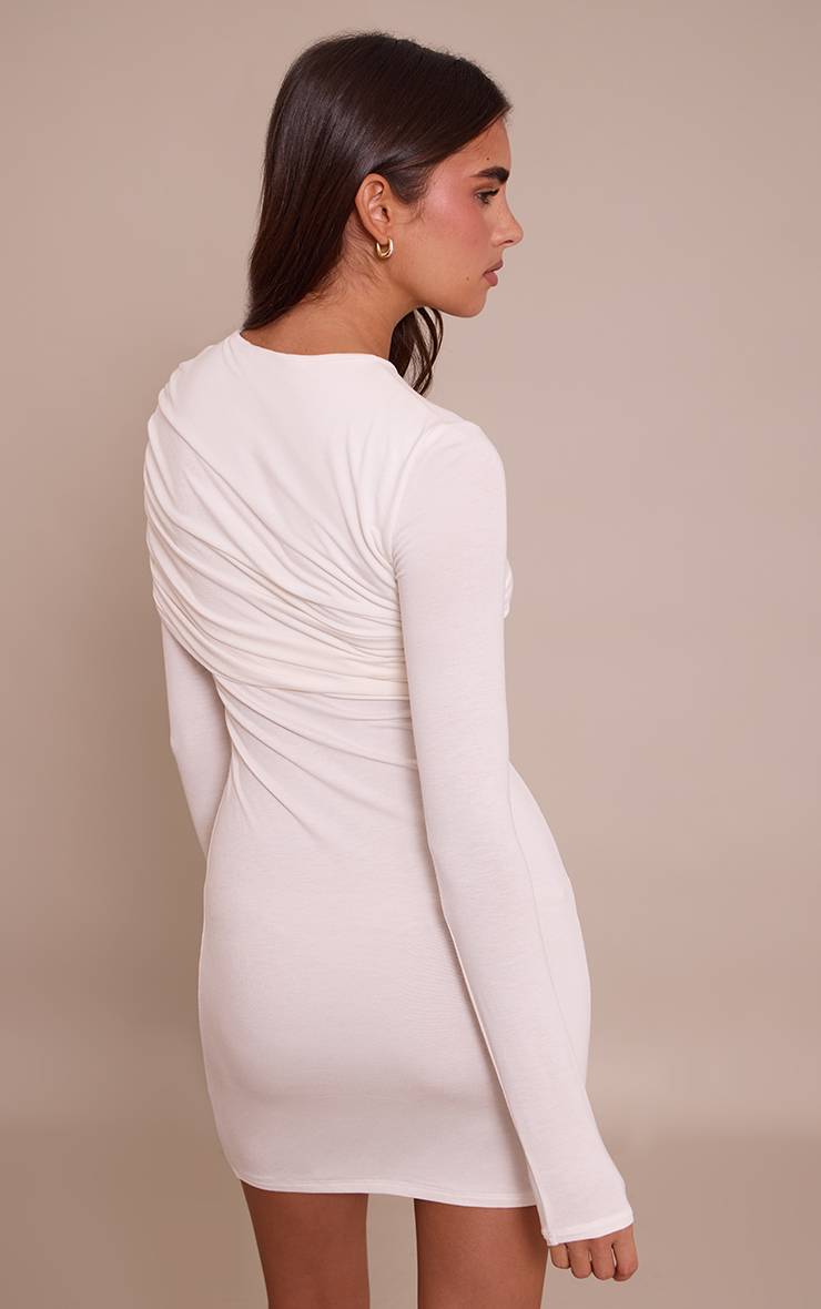 Crème Robe Moulante À Manches Longues En Jersey Avec Détail Superposé