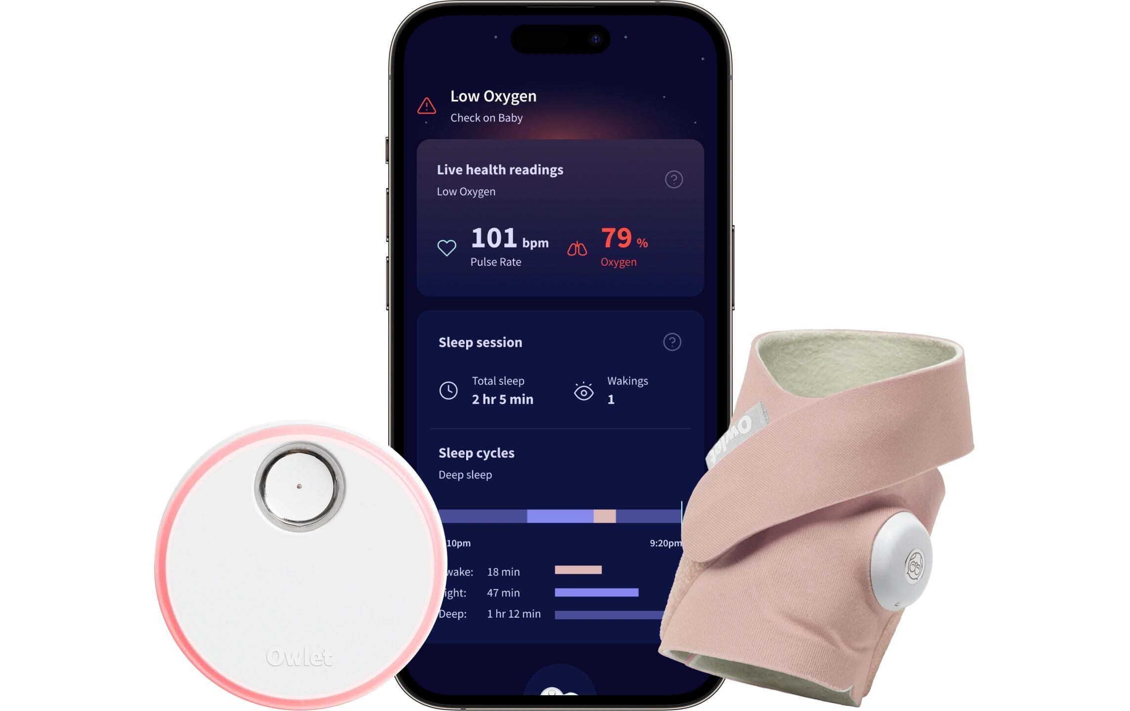 Babyphone Dream Sock Edelrosa<br>Medizinisch geprüftes Babyphone mit Echtzeitmessungen und Gesundheitsmeldungen