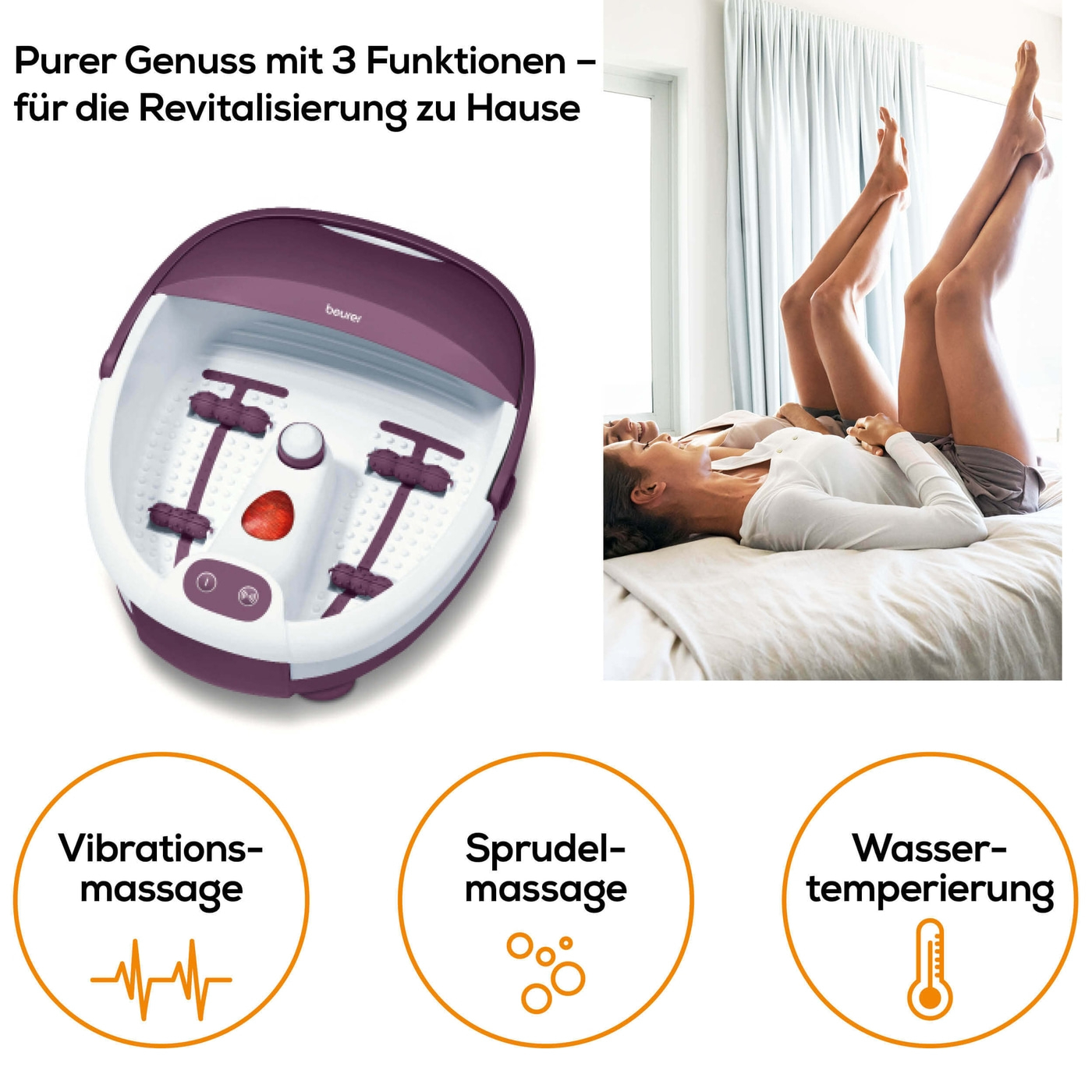 FB 30 Fusssprudelbad Faltbares Spa Fussbad mit Vibrationsmassage (63850) - Weiss / Rosa