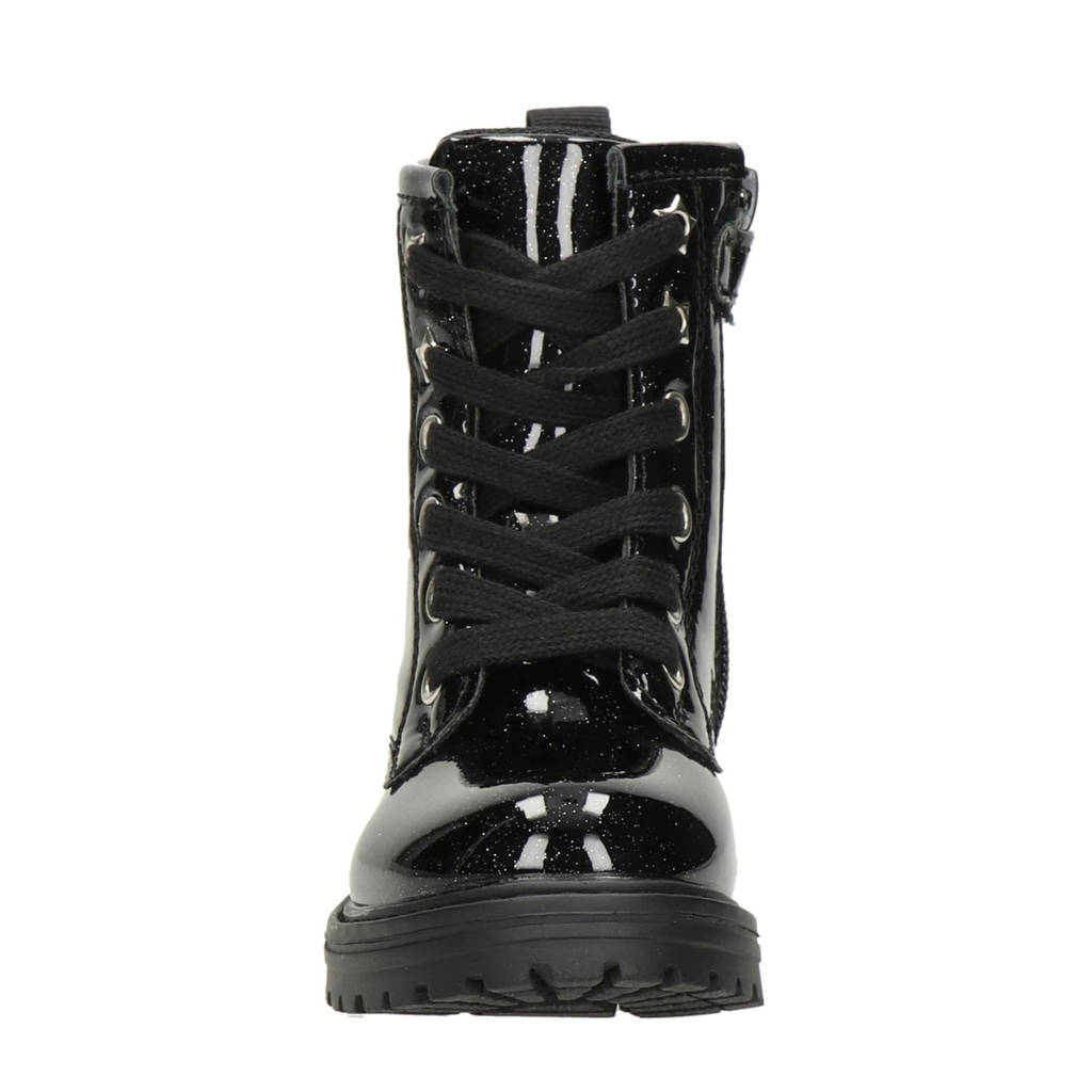 Nelson Kids lak veterboots met glitters zwart
